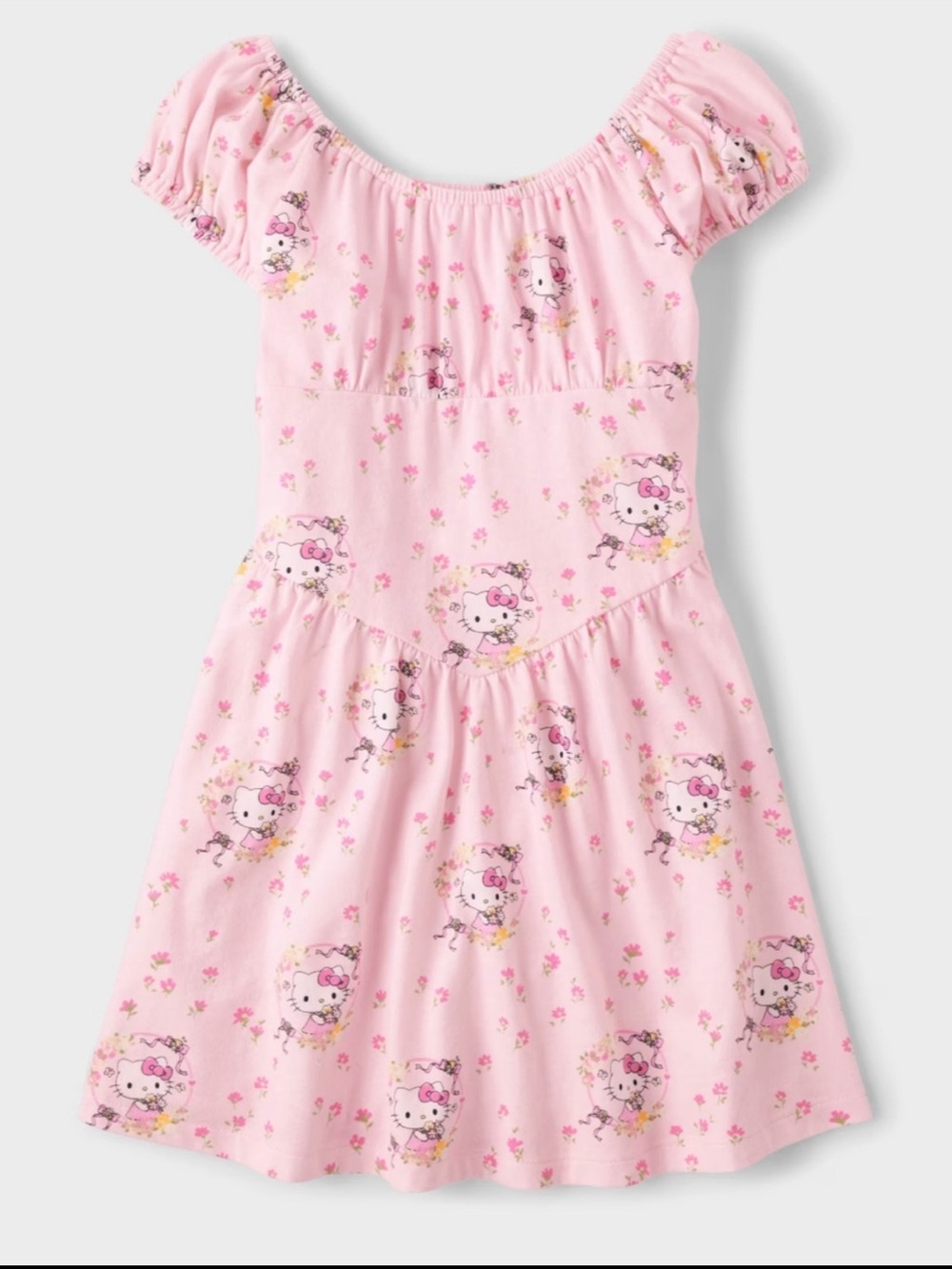 The Children's Place Pink Hello Kitty Floral Puff-Sleeve Dress